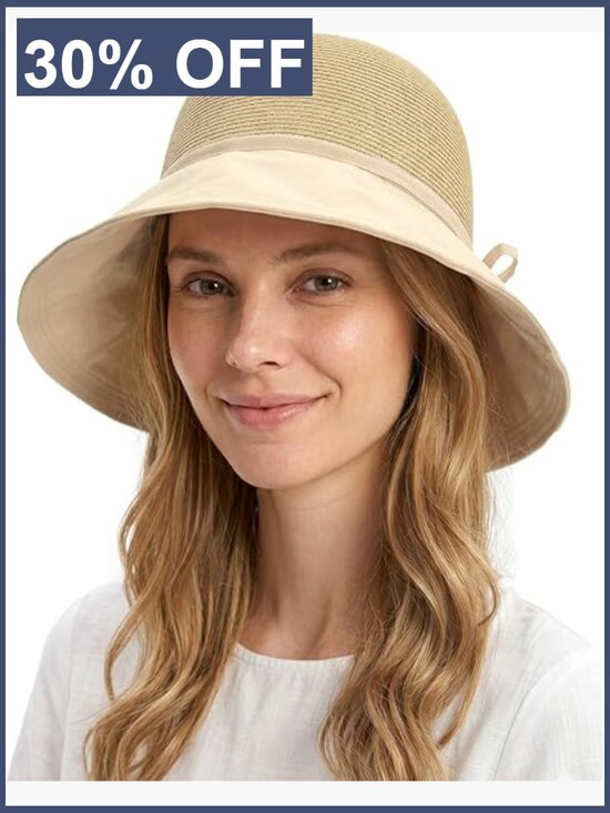 XL Wide Brim Straw Sun Hat, Packable Travel Hat with Fabric Brim main image 7